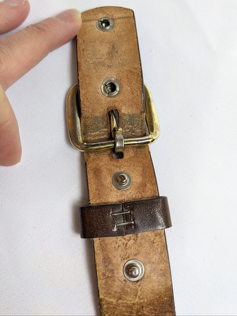 Vintage Unisex Tooled Leather Belt, Gold-tone Removable Buckle, Sz 28"/70cm - Picture 8 of 13